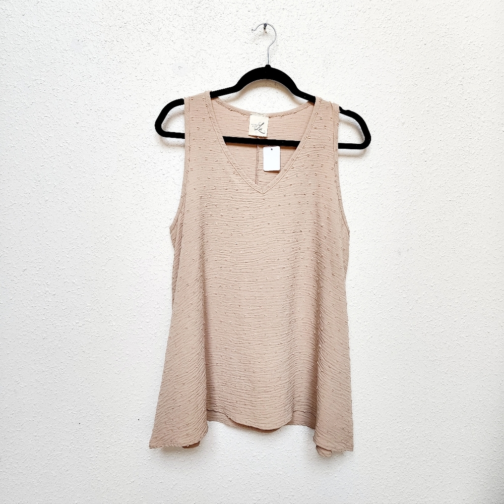 🔹 Like New! ARTISTIC WORKS By LU Women's Size Large Beige Flowy V-neck Tank Top